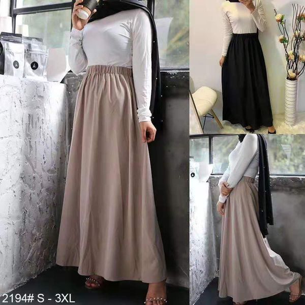 

high waist muslim skirt women elastic slim big swing a-line long skirts ladies elegant dubai arab islamic clothing solid color, Red