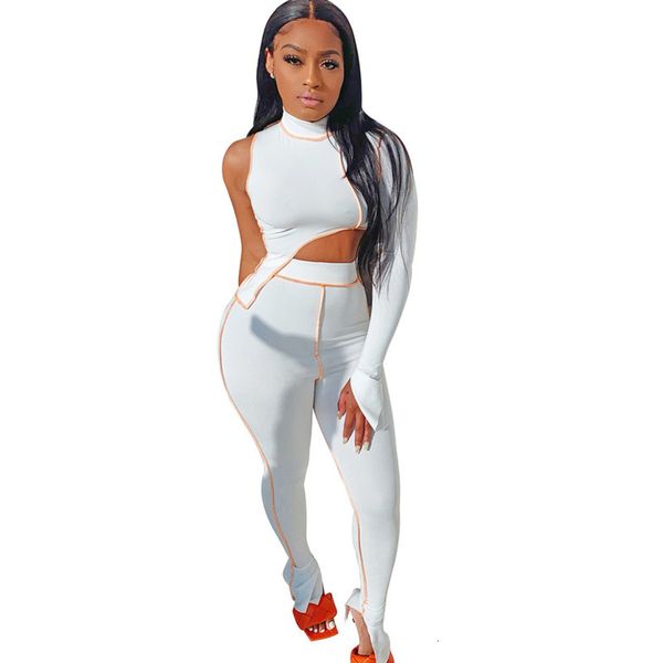 

yiciya feminine 2021 high flexibility asymmetry single long sleeve coat + split hem pencil pant streetwear ladies suit, White