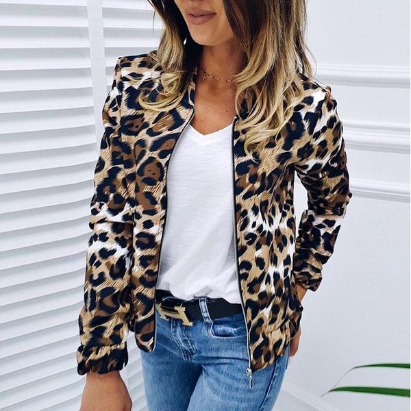 

women's jackets women leopard printed jacket slim biker motorcycle soft zipper short coat ladies autumn winter outwear streetwear fashi, Black;brown
