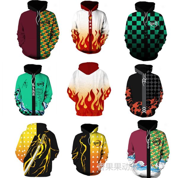 

new ghost killing blade 3d digital print pullover hoodie men's sweater, Black