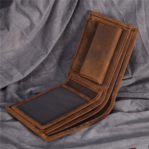 

wallets men's short wallet retro genuine leather cowhide crazy horse thin cash money card po coin purse holder for man gift, Red;black