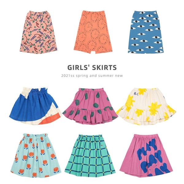 

girls' casual short skirt 2021ss spring and summer bc children's cute color matching graffiti print long skirt 210331, Blue