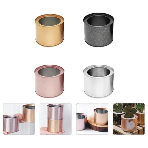 

watering equipments 4pcs decorative flower pot tinplate succulent metal round shaped plant jar