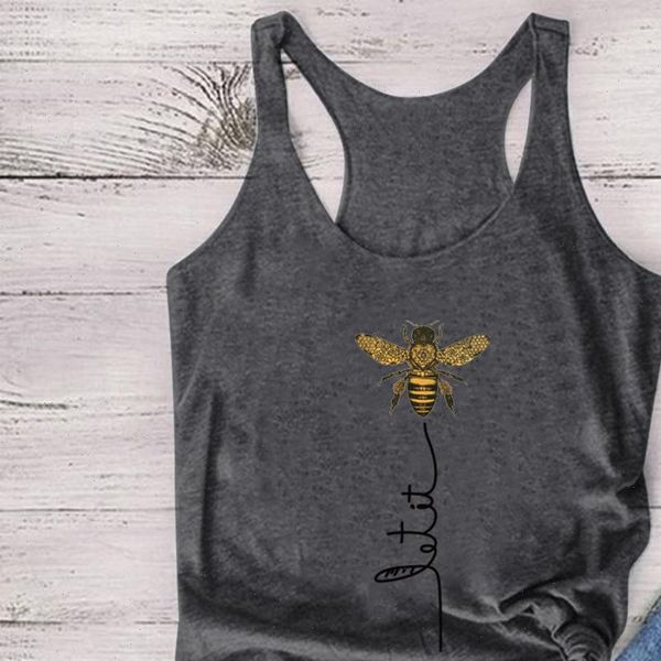 

bee kind print summer womens tanks plus size round neck sleeveless casua streetwear holiday clothes feminino verano, White