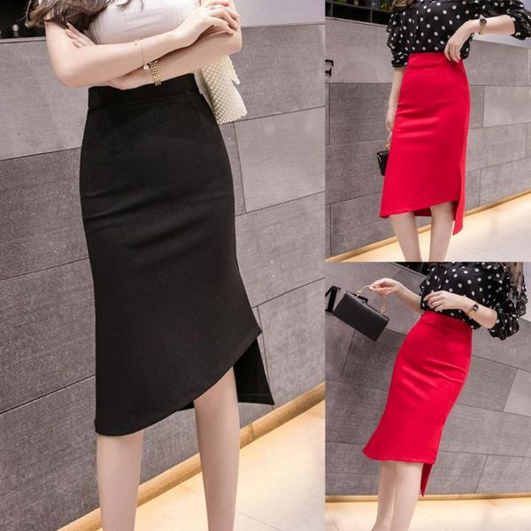 

skirts fashion women solid irregular open fork casual skirt, Black