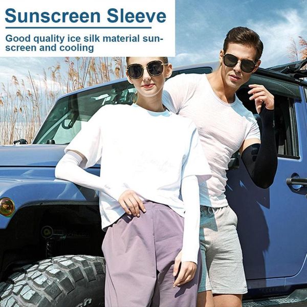 

elbow & knee pads 2pcs ice silk sunscreen cuff summer riding cool sleeves running arm uv outdoor cycling accessories, Black;gray