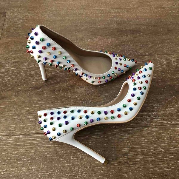 

dress shoes veowalk sapato alto stiletto feminino, calÃ§ado multicolorido de bico fino com rebites branco para festa 12//8cm f33e, Black