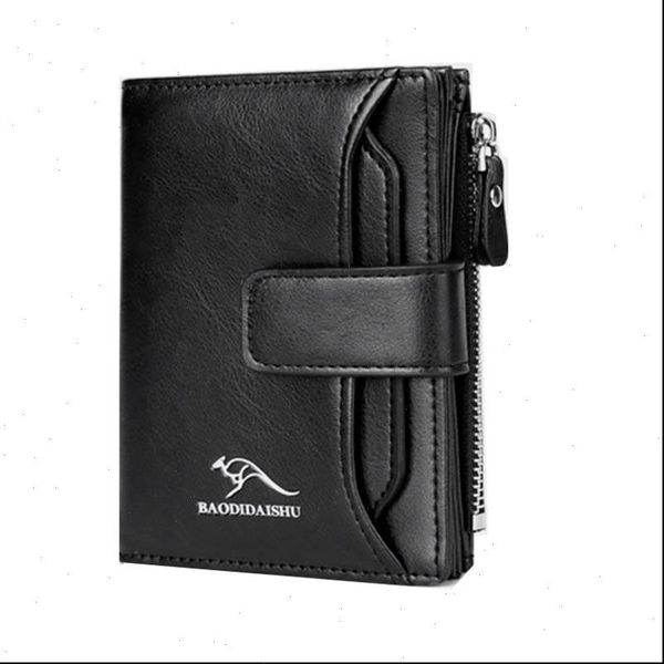 

mens wallets genuine leather wallet rfid anti theft short zipper card holder men pocket purse bag man fashion, Red;black
