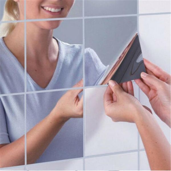 

9pcs/set square mirror tile self adhesive squre wall sticker home bathroom decor stick waterproof stickers 2021