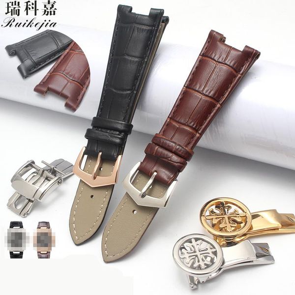 

watch bands notched strap leather men's sports series nautilus 5712r-001 with 25x12mm butterfly buckle, Black;brown