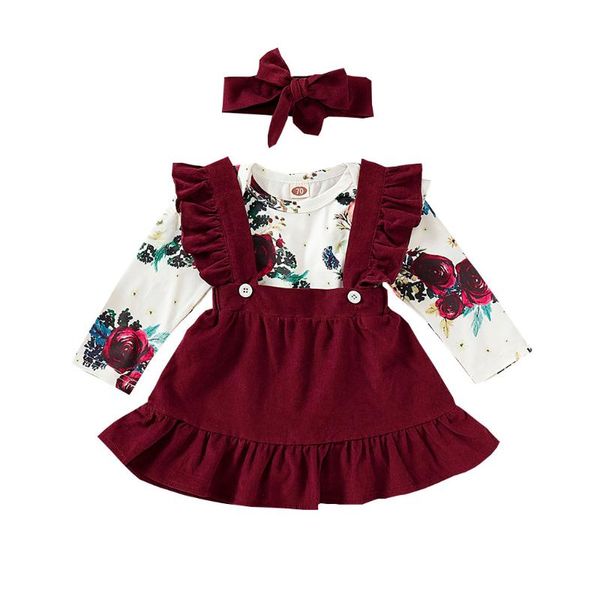 

clothing sets toddler baby girls halloween outfits autumn t-shirt pumpkin plaid bind belt skirt headbands girl clothes set #9, White