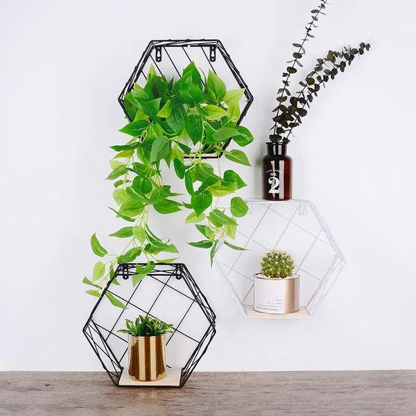 

hooks & rails shelf wall decoration hexagonal nordic style home living room hanging storage shelves for