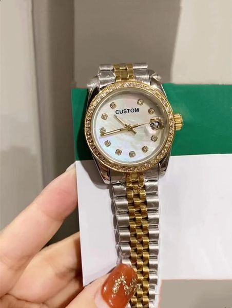 Classic Marca Lady Quartz Assista Dois Tons de Ouro Mãe de Pérola Show Dial WristWatch Slowlee Stainle Diamond Clock 36mm 36mm