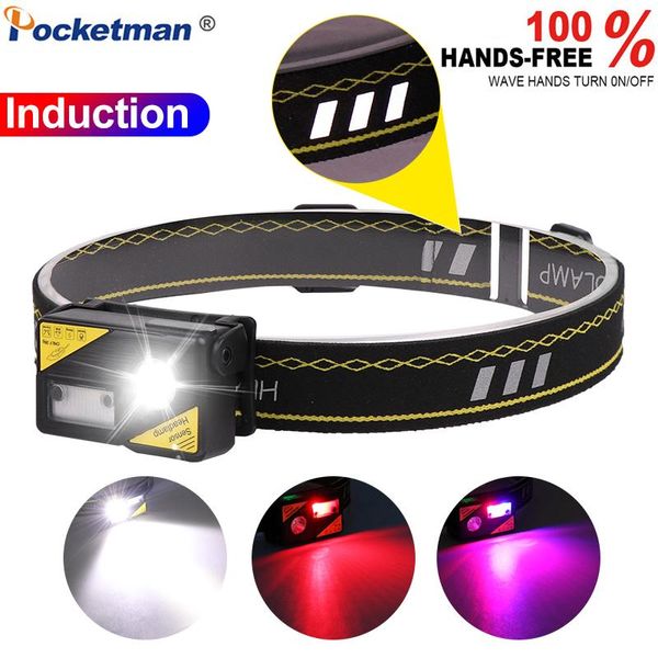 

powerful body motion sensor headlamp hat clip light usb rechargeable head induction led lamp with built-in battery headlamps