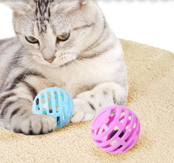 

cat toys usd 0.49/pc pet kitten playing balls plastic with bell blue pink 20pcs/lot