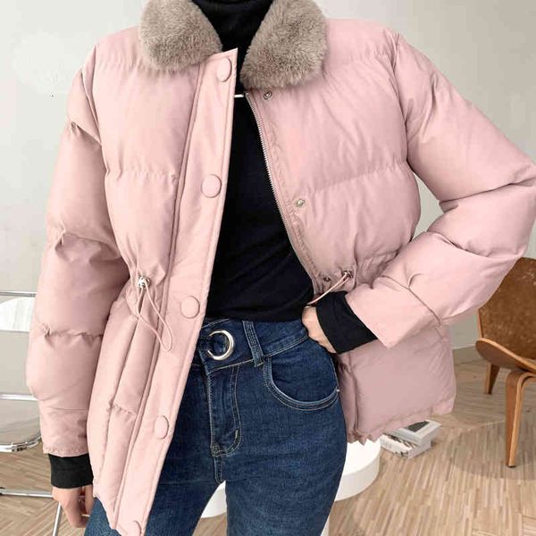 

women's jackets autumn winter short down cotton coat women fur collar warm drawstring cotton-padded jacket loose pocket z1hd, Black;brown