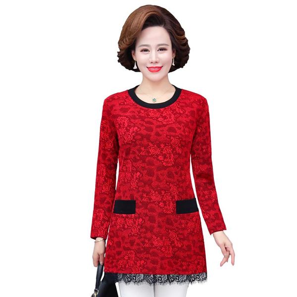 

women's t-shirt lace hems women pullover o-neck casual slim spring clothing 2021 autumn mother plus size tee, White