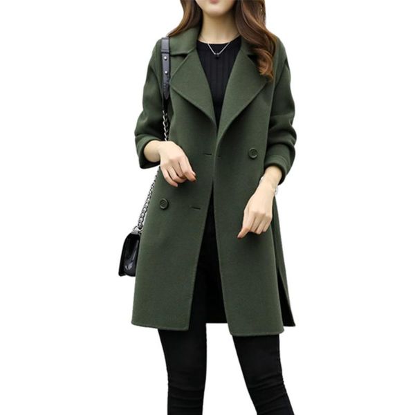 

women's wool & blends warm double breasted solid fashion long sleeve slim fit women coat autumn winter turndown collar korean version a, Black