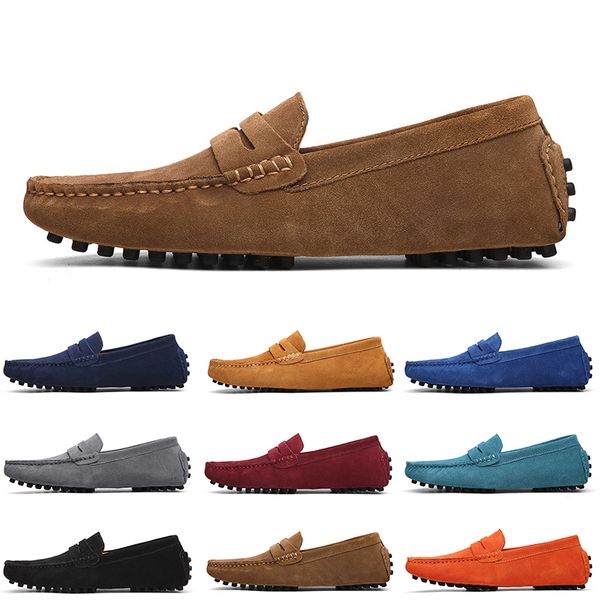 

casual wholesale non-brand suede men shoes black light blue wine red gray orange green brown mens slip on lazy leather shoe 38-45566 s