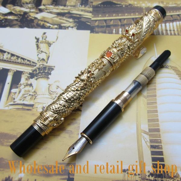 

jinhao a500 metal gift ink pen chinese "double dragons playing with the pearl" beautiful fountain pens
