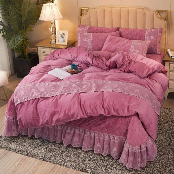 

bedding sets soft crystal velvet flannel fleece lace set double duvet cover quilting bedspread bed sheet pillowcases textile home