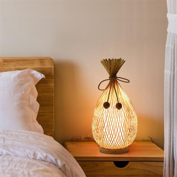 

table lamps bamboo woven bedroom bedside modern room art decoration lamp dressing study living lights