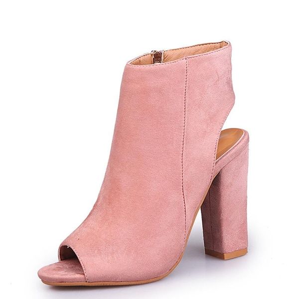 

boots my-love 2021 fashion women peep toe summer open pumps casual faux suede ankle thick high heels sandals, Black