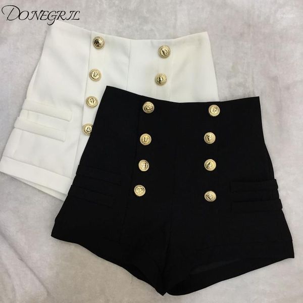 

women's shorts 2021 black white double-breasted high waist women spring autumn korean causal wide leg shorts1, White;black