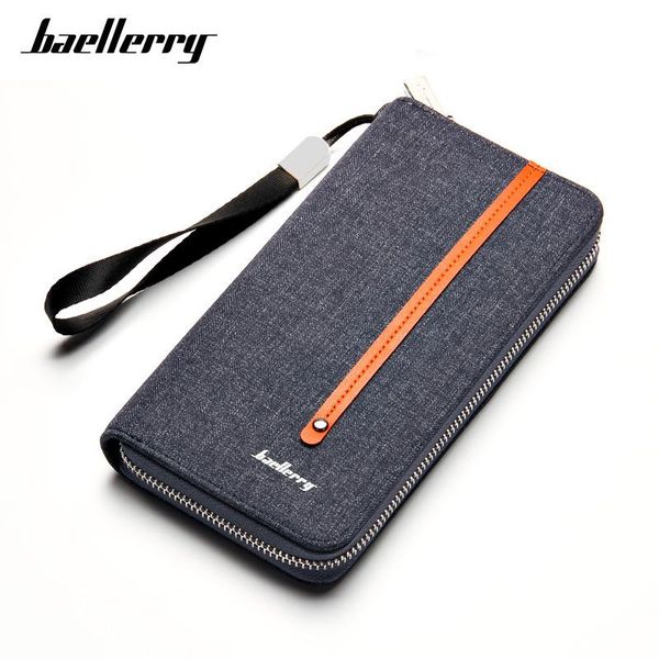 

wallets baellerry fashion men's canvas long zipper vintage business casual multi-bits position hand strap wallet, Red;black