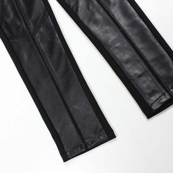 

women's pants & capris 2021 arrival women female sheep skin slim black elastic high waist casual trousers streetwear korean style, Black;white