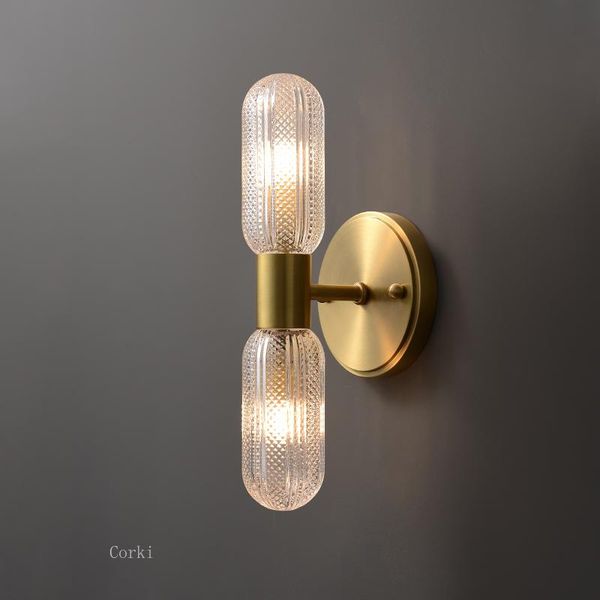 

modern luxury copper glass wall lamp double head led g9 sconces decor bedroom bedside living room light fixtures