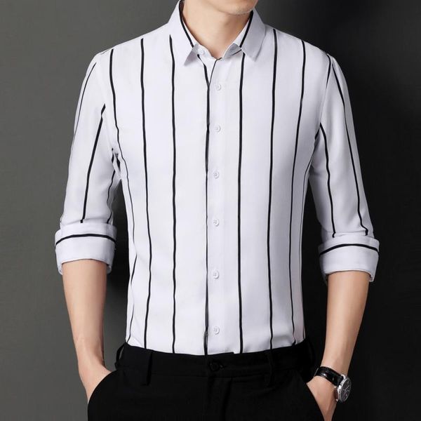 

men's casual shirts plus size dress 2021 arrival long sleeve slim fit button down collar printed business, White;black