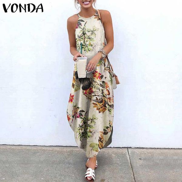 

printed floral dress bohemian sundress vintage casua robe sleeveless party maxi long vonda 2021 summer beach vestidos 5xl casual dresses, Black;gray