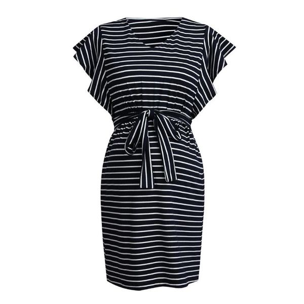 

women's maternity dresses stripe bandage summer v-neck short sleeve dress clothes for pregnant women printings nursing skirt, White