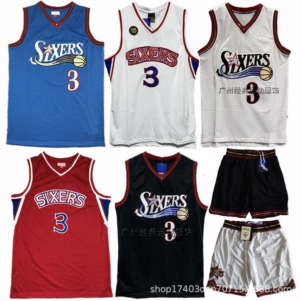 

tracksuit sport suit iverson jerseys men's 3 embroidered basketball black short sleeve high street pants women's white, Gray