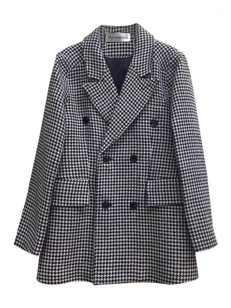 

women's suits & blazers 2021 houndstooth suit jacket ladies spring korean loose retro british style, White;black