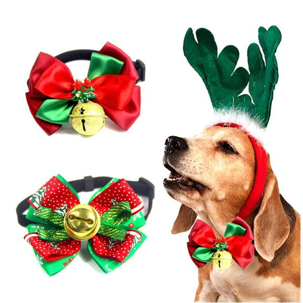 

dog apparel pet bow tie double layer with big bell non-slip adjustment