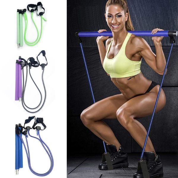 

resistance bands adjustable yoga training bar removable pilates stick with band