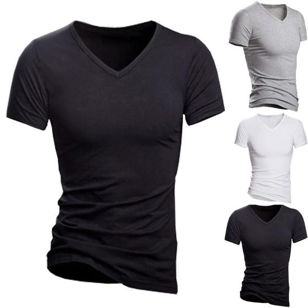 

men's t-shirts daigelo casual solid color short sleeves est fashion slim v-neck sports sleeve t-shirt running, White;black