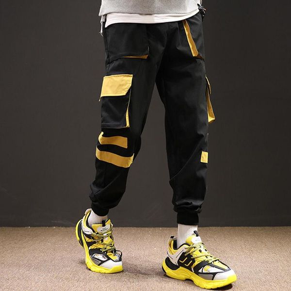 

men's pants hip hop black pencil men cargo streetwear pockets harem joggers 2021 spring fashion mens pant ribbon