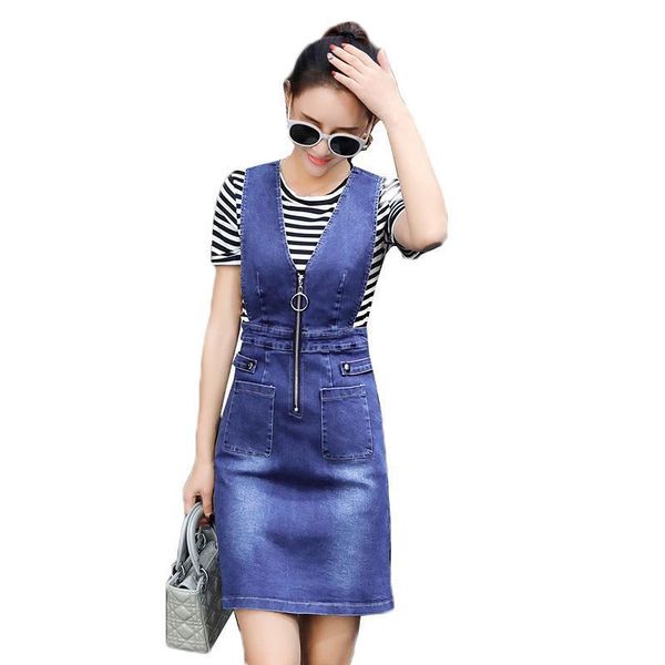 

denim strap sets summer women dress t shirt sling jeans piece set loose female overalls suit y126, White