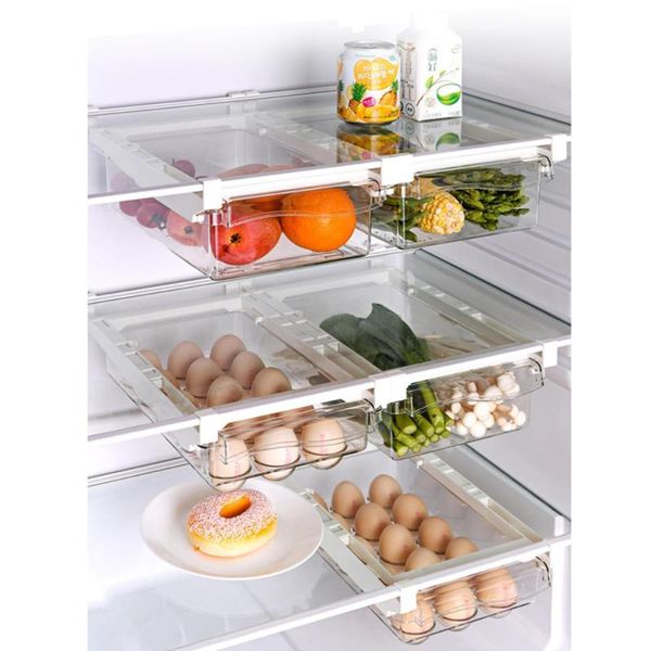 

storage bottles & jars kitchen fruit food box plastic clear fridge organizer slide under shelf drawer rack holder refrigerator
