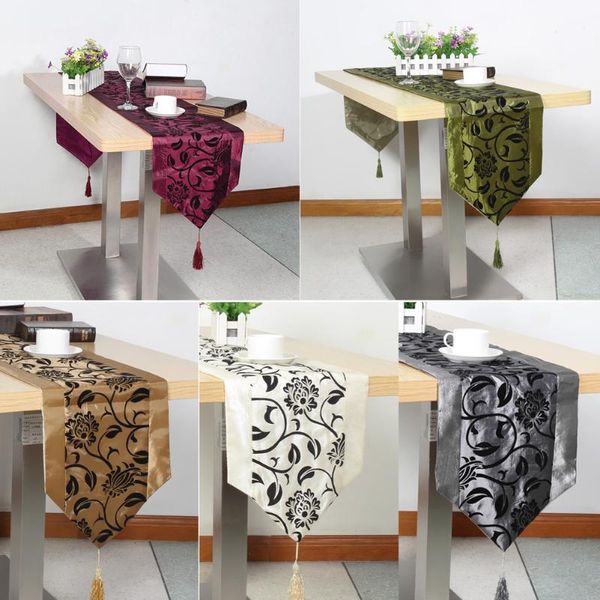 

wedding decor raised flower blossom flocked damask table runner cloth