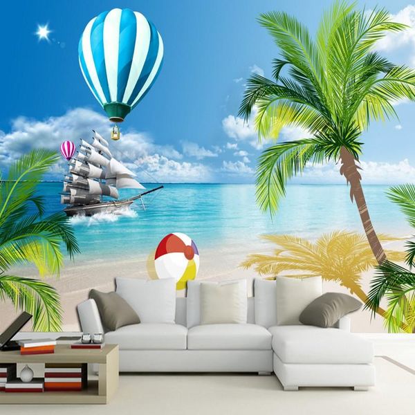 

wallpapers dropship custom 3d po wallpaper island coconut mediterranean style fresh living room tv wall lobby mural
