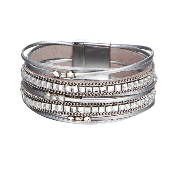 

charm bracelets women's leather wrap bracelet crystal handmade multi-layer combination jewelry bohemian gift, Golden;silver