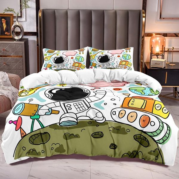 

bedding sets kids duvet cover with rockets planets astronaut print teens comforter boys girls quilt