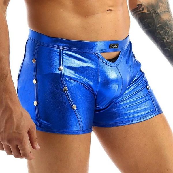 Mens cueca de luxo de luxo masculino Sexy Rivet Faux Leather Latex Boxers boxers eróticos Hollow Out Macho