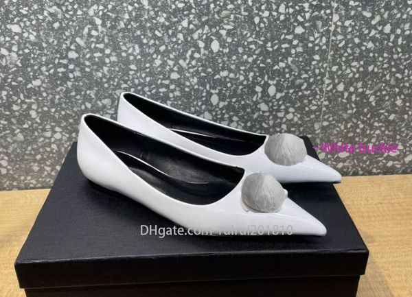 

dress shoes women's fashion leather metal button flat shoes exhibition party luxury designer shoe delivery box 35-42, Black