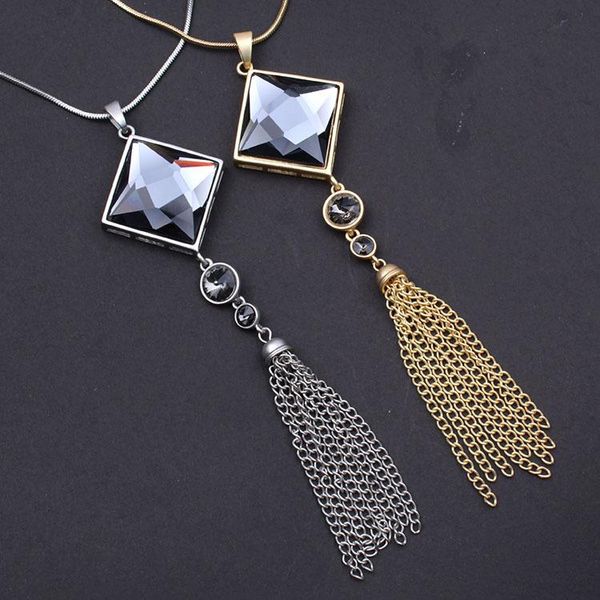 

pendant necklaces fashion geometry square tassel long necklace for women 2021 elegant sweater wholesale, Silver