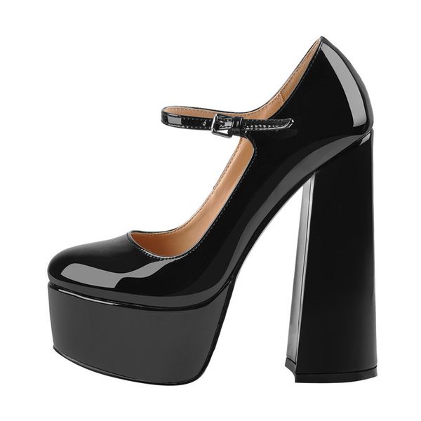 

dress shoes womens mary-jane onlymaker platform chunky 15~16cm high pumps ankle strap hoof heels black plus size 24px